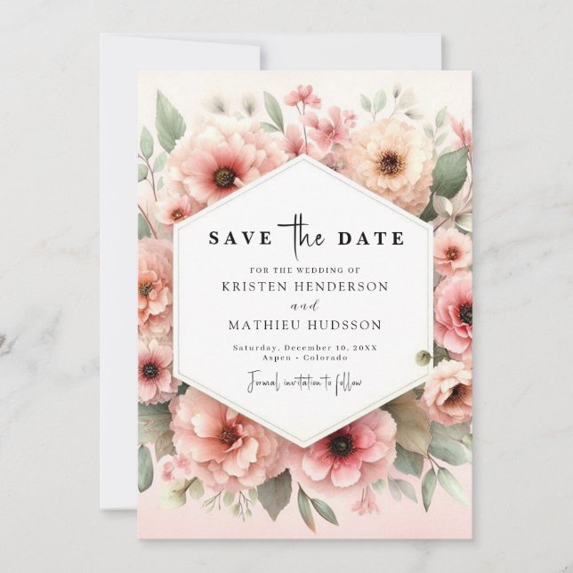 Liebliche Rustikale Rosa Blumenzehen Save The Date (Vorderseite)