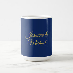 Liebliche Schicke Kalligrafie-Paarnamen Blau & Gol Kaffeetasse