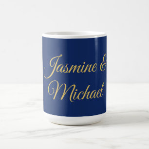 Liebliche Schicke Kalligrafie-Paarnamen Blau & Gol Kaffeetasse