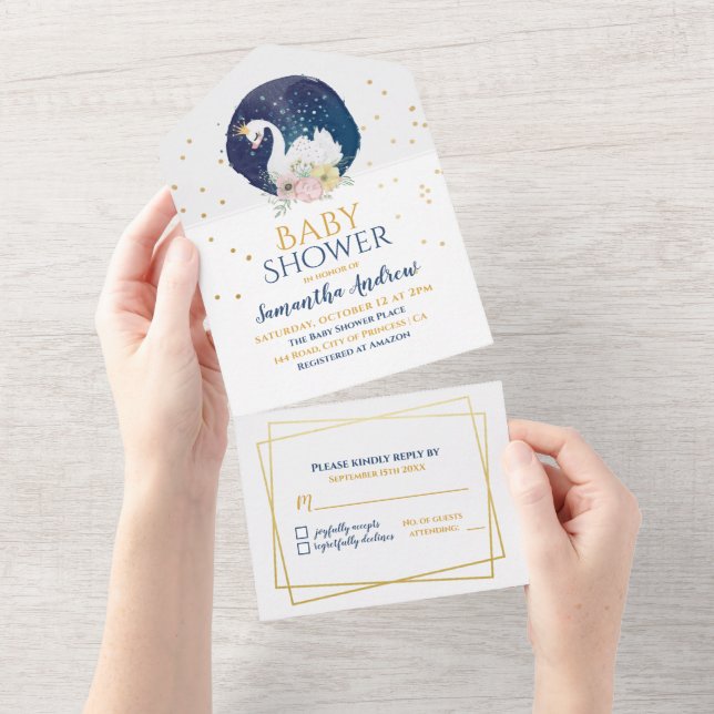 Liebliche Schwanenmutter zur Girl Baby Dusche All In One Einladung (Abreißen)