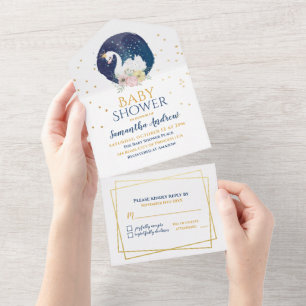 Liebliche Schwanenmutter zur Girl Baby Dusche All In One Einladung