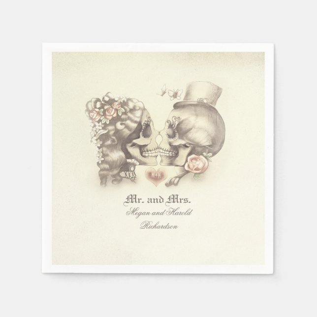 Liebliche Skull Couple Wedding Serviette (Vorderseite)