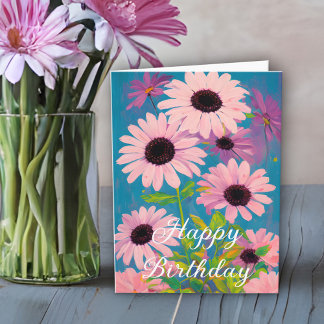 Liebliche Spring Pink Daisies Happy Birthday Card Karte