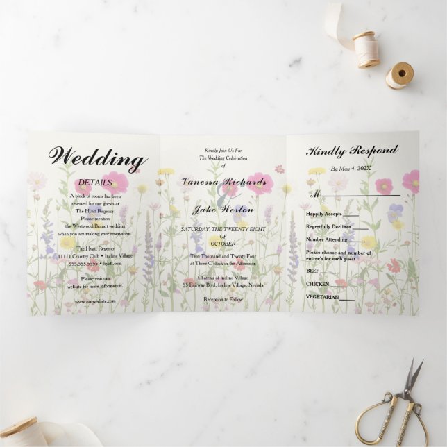 Liebliche Springtime-Hochzeit Dreifach Gefaltete Einladung (Innenseite)