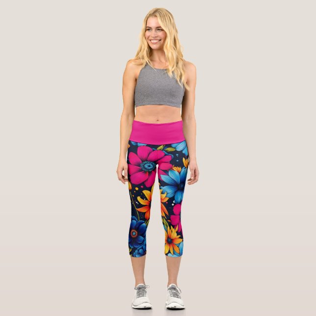 Liebliche süße Blume und Rose Capri Leggings (Vorderseite)
