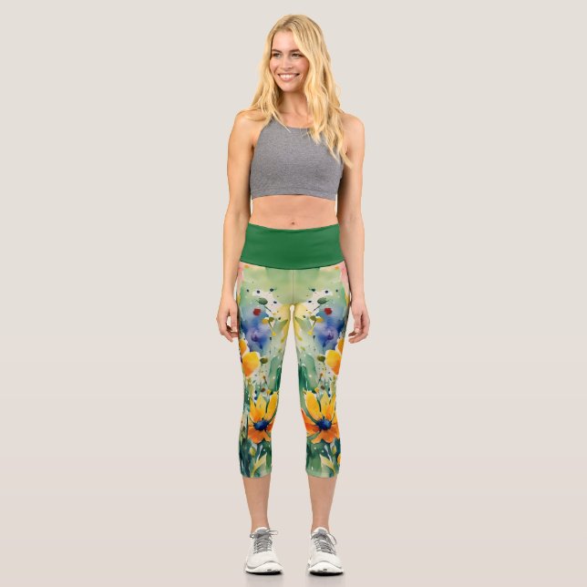 Liebliche süße Blume und Rose Capri Leggings (Vorderseite)