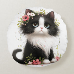 Liebliche Tuxedo Kitten mit Blume Kissen Kissen