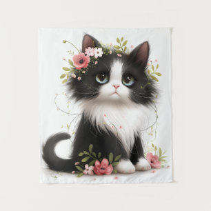 Liebliche Tuxedo Kitten mit Blume Kissen Kissen Wandteppich