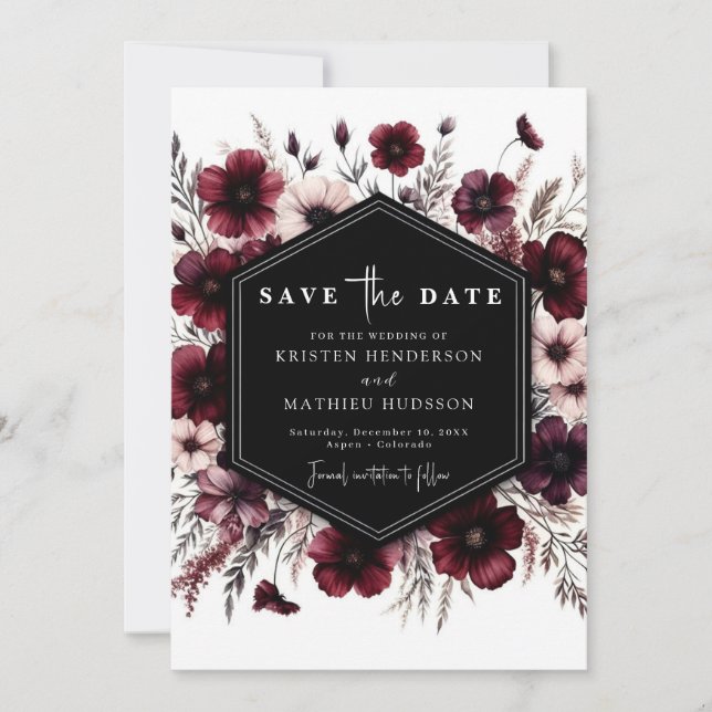 Liebliche Typografie Burgundy Wedding Save The Date (Vorderseite)