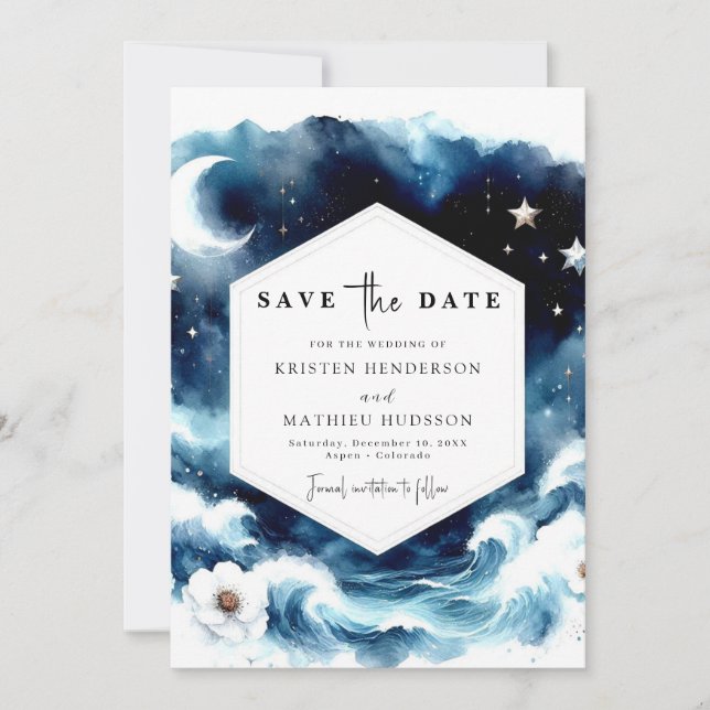 Liebliche Typografie Moonlit Wedding Save The Date (Vorderseite)