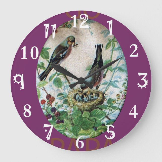 Liebliche Vögel Go Papa Zeit einfache Grundbedürfn Große Wanduhr (Vorderseite)