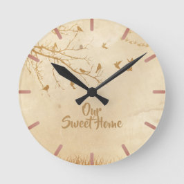 Liebliche Vögel machen eine Pause und finden Zuhau Runde Wanduhr