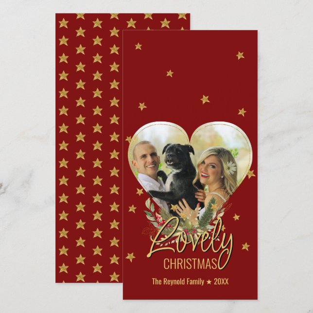 Liebliche Weihnachts Gold Heart Foto Glitzer Star (Vorne/Hinten)