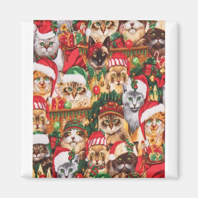 Liebliche Weihnachtskatzenfamilie, Cat Glare Desig Magnet (Vorne)