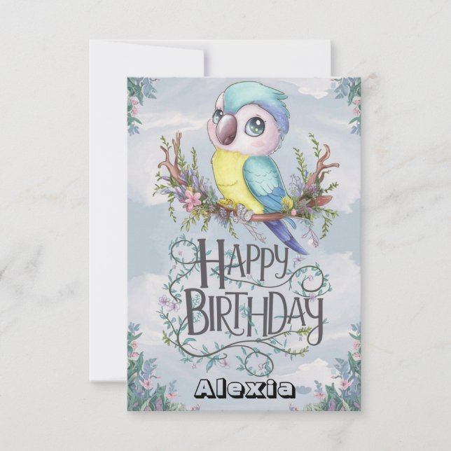 Lieblicher Boho Parrot Digital Geburtstag Karte (Vorderseite)