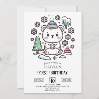 Lieblicher Boho Polar Bär 1. Geburtstag digital Einladung