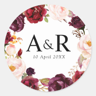 Lieblicher Bordeaux-Hochzeitsticker Runder Aufkleber