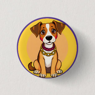 Lieblicher Cartoon Dog Tragen einer Goldkette Button