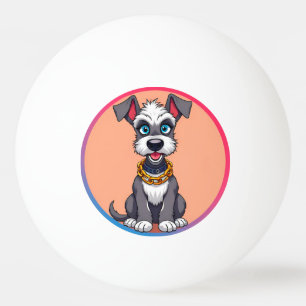 Lieblicher Cartoon Hund lächelt fröhlich Tischtennisball