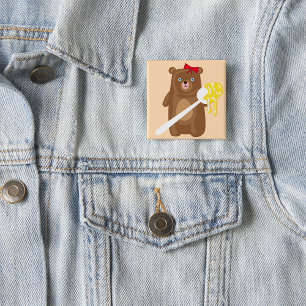 Lieblicher Honigbär mit Löffel und Rotem Bow Button