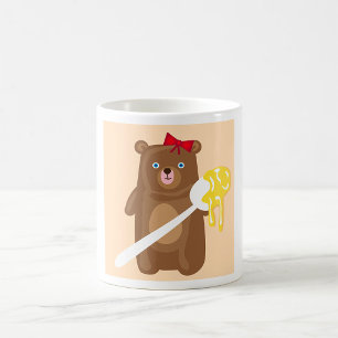 Lieblicher Honigbär mit Löffel und Rotem Bow Kaffeetasse