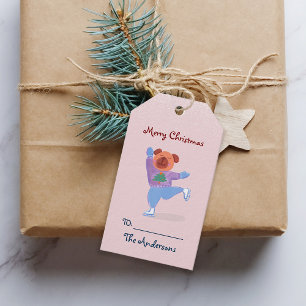 Lieblicher Hund Ice Skaten Blush Pink Weihnachten Geschenkanhänger