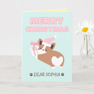 Lieblicher Hund in einem Hat&Gift Happy Christmas Karte