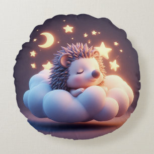 Lieblicher Igel, der auf einer Wolke schläft Rundes Kissen