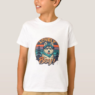 Lieblicher Junge Cool Vintag Retro Husky Welpe T-Shirt