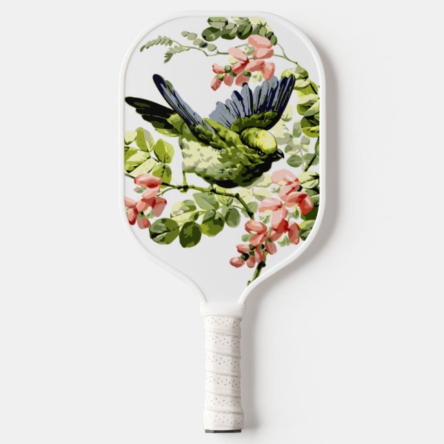 Lieblicher junger Papagei im blühenden Baum Pickleball Schläger (Vorderseite)