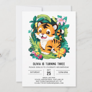 Lieblicher mystischer Tiger Digital Geburtstag Einladung