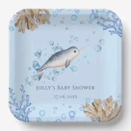 Lieblicher Ocean Baby Boy Narwhal Bubbles Baby Dus Pappteller