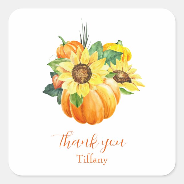 Lieblicher Pumpkin Sonnenblume Herbst Danke Quadratischer Aufkleber (Vorderseite)