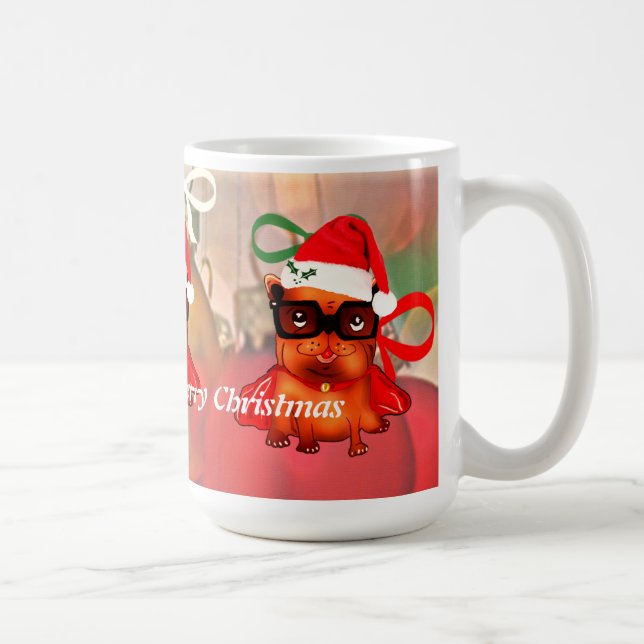 Lieblicher Santa-Bulldog mit Weihnachtsmannmütze Kaffeetasse (Rechts)