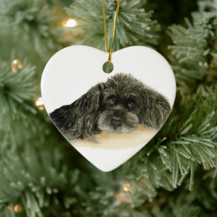 Lieblicher schwarzer Poodhund, optional personalis Keramik Ornament