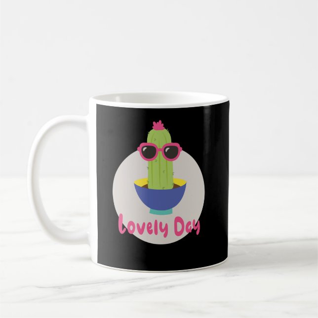Lieblicher Tag Kawaii lustige Kaktus mit Sonnenbri Kaffeetasse (Links)