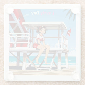 Lieblicher Tag mit mir am sonnigen Strand. Unterse Glasuntersetzer