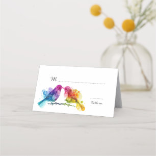 Lieblicher Text auf der Rückseite Rainbow Lovebird Platzkarte