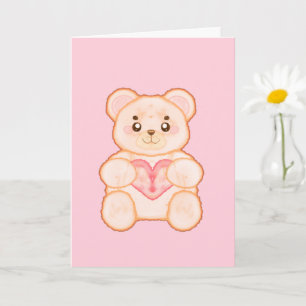 Lieblicher Valentintagsbär mit rotem Herzen Karte