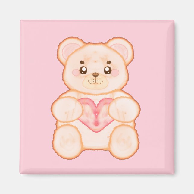 Lieblicher Valentintagsbär mit rotem Herzen Magnet (Vorne)