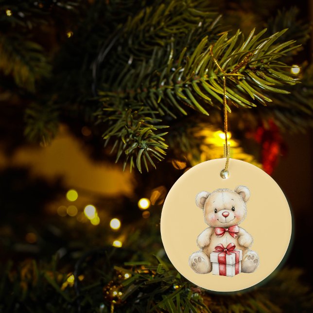 Lieblicher Weihnachtsbär persönlich Keramik Ornament (Von Creator hochgeladen)