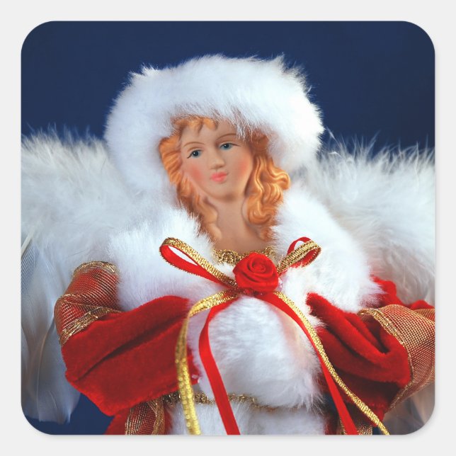 Lieblicher Weihnachtsengel-Druck Quadratischer Aufkleber (Vorderseite)