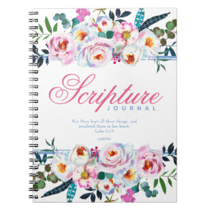 Liebliches Blue Pink Floral Named Scripture Journa Notizblock