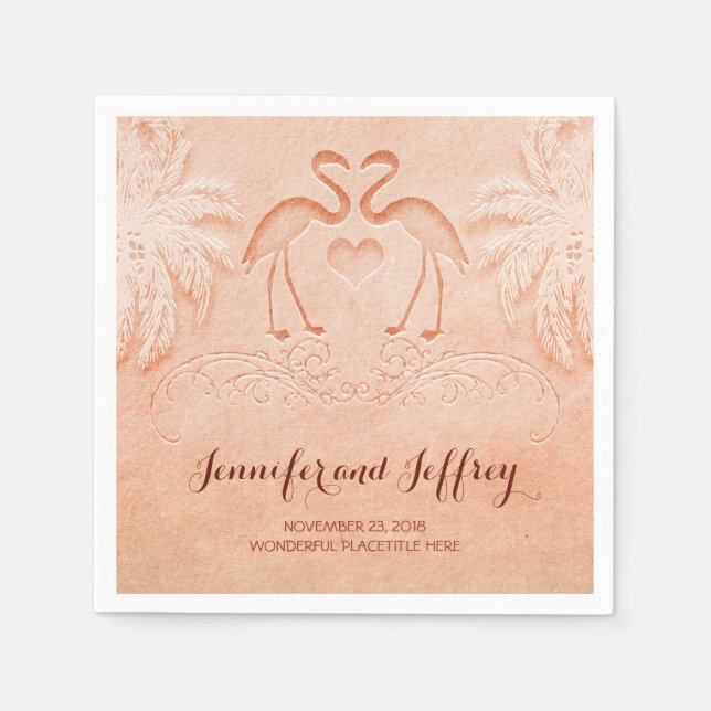 Liebliches Flamingo-Paar Hochzeitszettel Serviette (Vorderseite)
