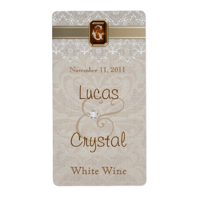 Liebliches Hochzeitsweinlabel von Lace & Burlap Ch (Vorne)