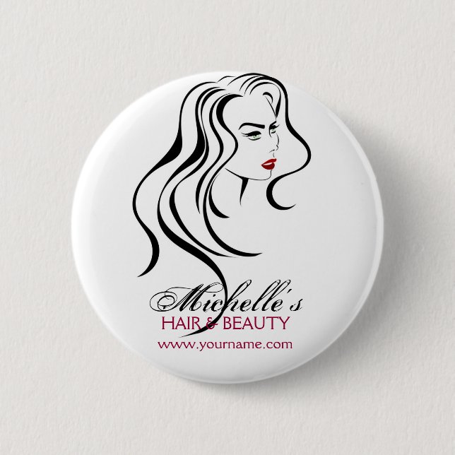 Liebliches Mädchen mit glattem Haar und Makeup-Sym Button (Vorderseite)