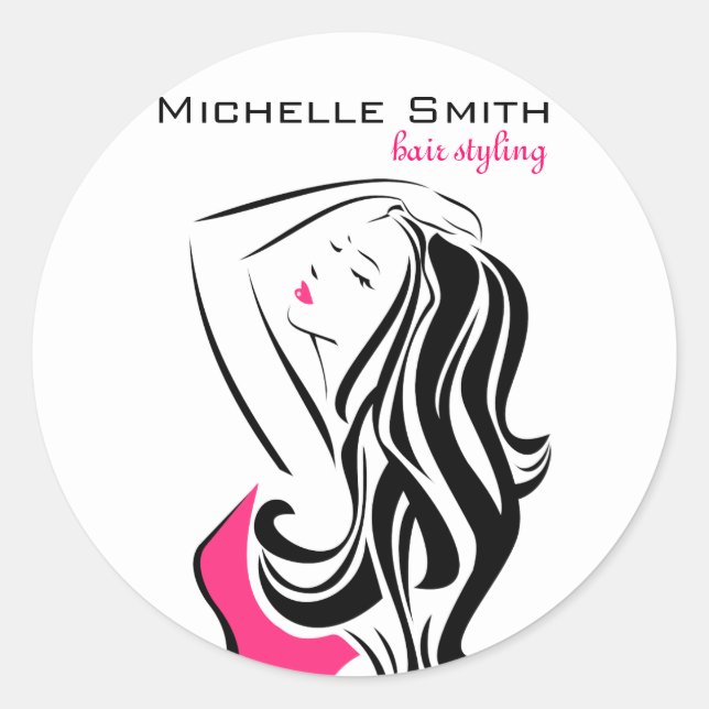 Liebliches Mädchen mit Haarstyling-Branding Runder Aufkleber (Vorderseite)