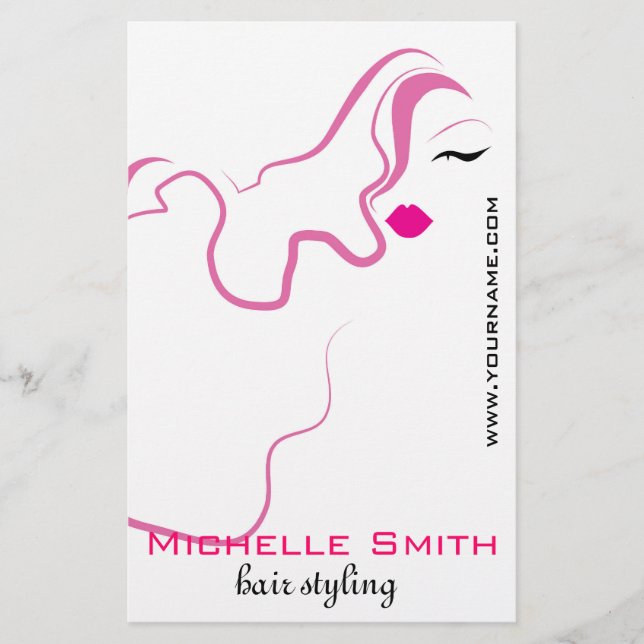 Liebliches Mädchen mit rosa Haar Haarstyling Brand Flyer (Vorne)