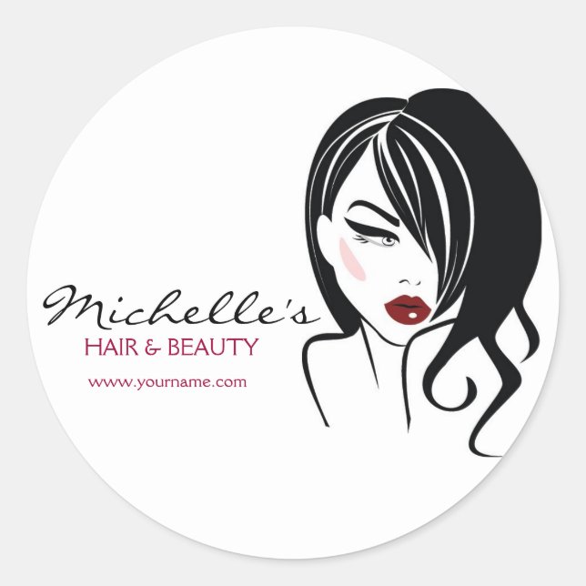 Liebliches Mädchen mit scharfen Haaren Makeup Icon Runder Aufkleber (Vorderseite)