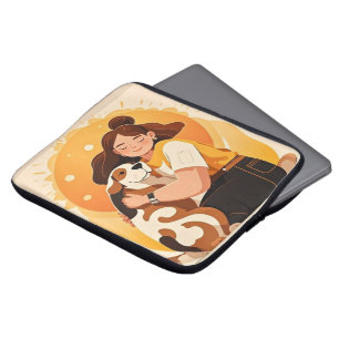 Liebliches Mädchen und Hundehug Laptopschutzhülle